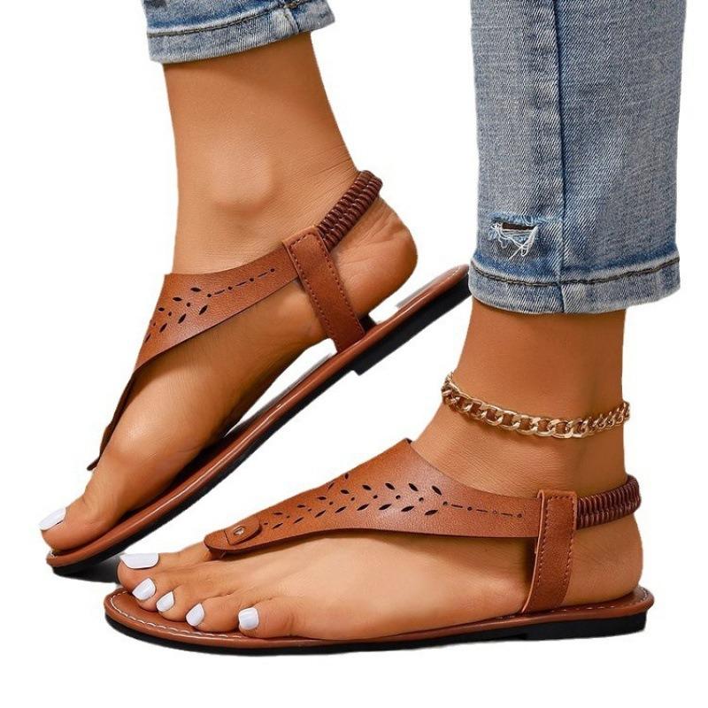 Damen Neue Sommer Übergröße Zehensteg Römersandalen Weiche Sohle Vielseitige Flache Pantoletten