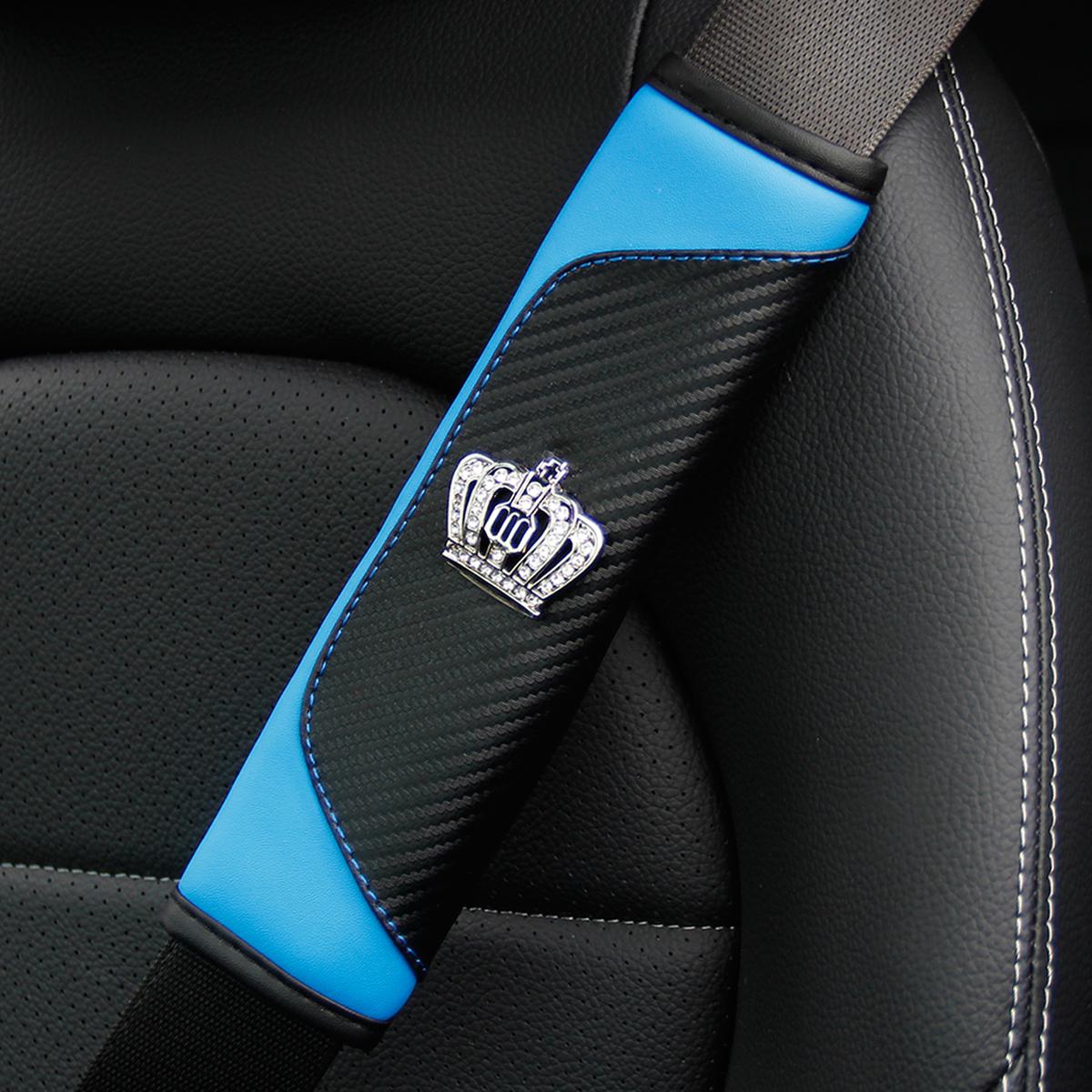 

A PU leather diamond-encrusted crown carbon fiber car carbon fiber seat belt shoulder protector car upholstery синій