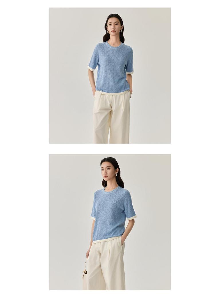 Women's Summer Mulberry Silk Short Sleeve Knit Top - Slimming Loose Pullover with Round Neck