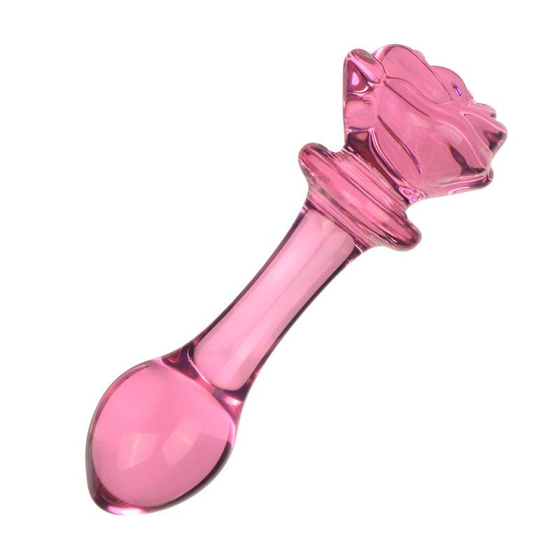 Heart-shaped Rose Pink Glass Dildo for Men & Women - Ice Fire Masturbation Device & Anal Plug