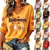 Women's V-Neck Halloween Print Lightweight Blouse for Spring Summer