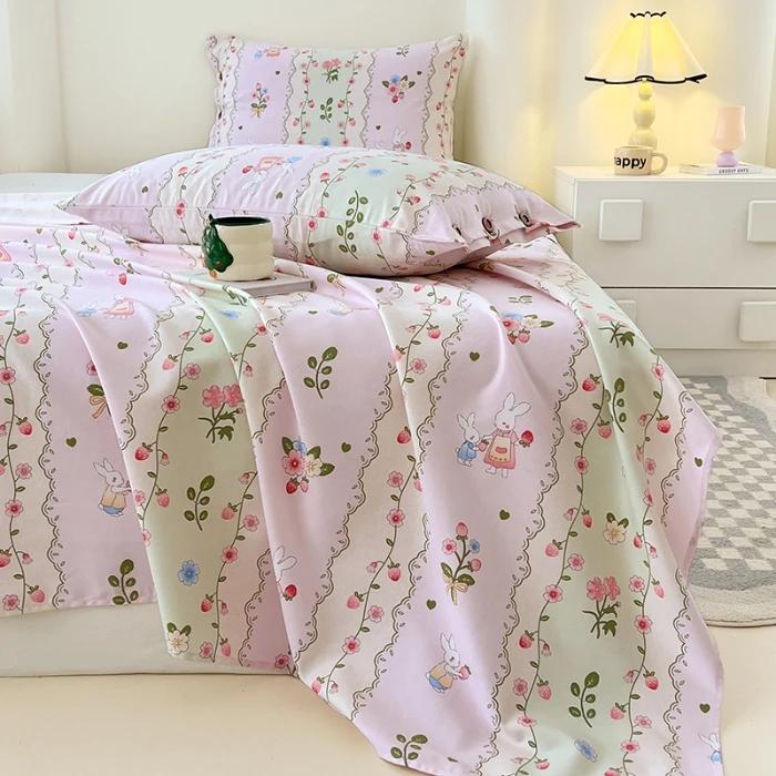 2025 new raw cotton old coarse cloth bed sheet single piece summer button pillowcase quilt sheet skin-friendly three-piece set