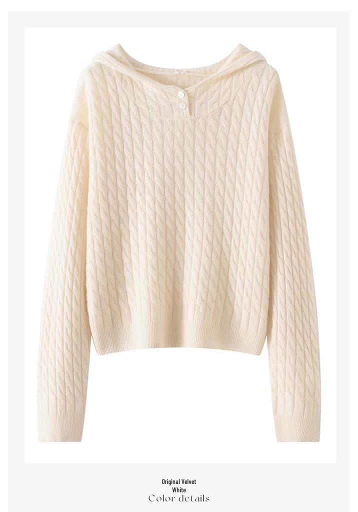 Lekasha Women's Cashmere Hooded Knit Top - Loose Casual Autumn/Winter Base Layer Sweater