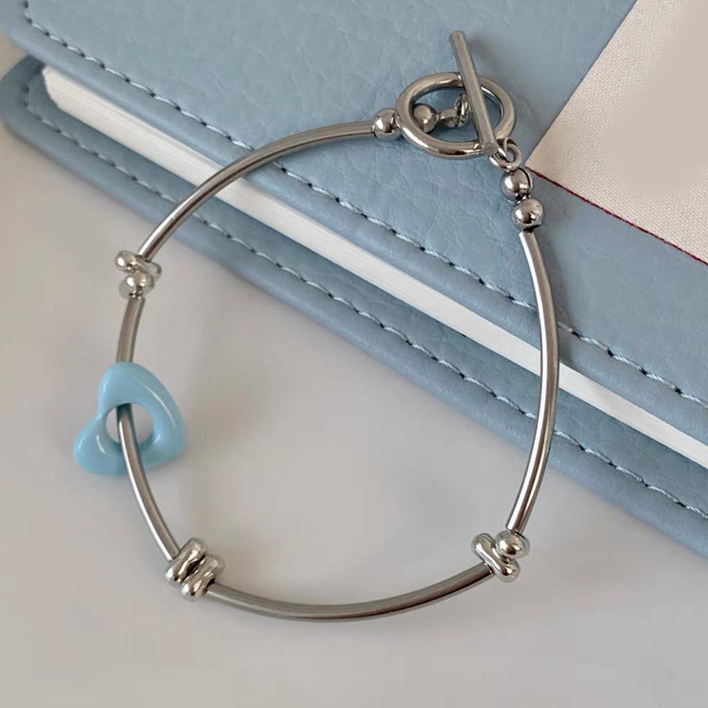 Adjustable Love Beaded Bracelet With Alloy Heart Charm And Eco Friendly Resin Beads For Women Girls Jewelry Gift