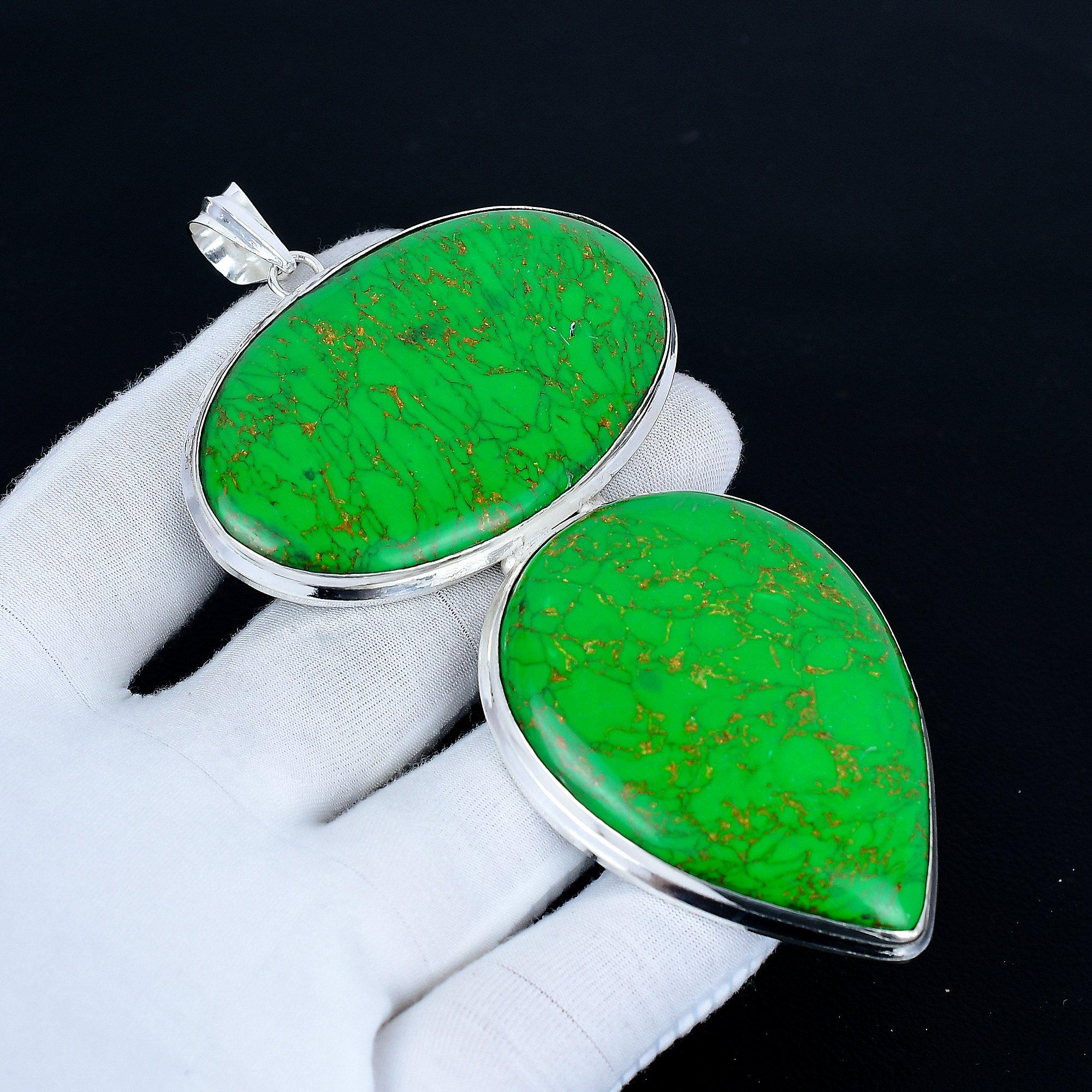 

Green Copper Turquoise Pendant, 925 Sterling Silver Handmade Jewelry, Turquoise Silver Pendant, Party Wear Jewelry For Women s, Pendant Christmas Gift 10 Cm зелёный
