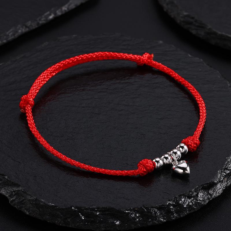 

Браслет из стерлингового серебра 925 пробы в стиле ретро с красной веревкой, с замком мира и биркой радости Heart Bracelet YSM-3314B платиновый