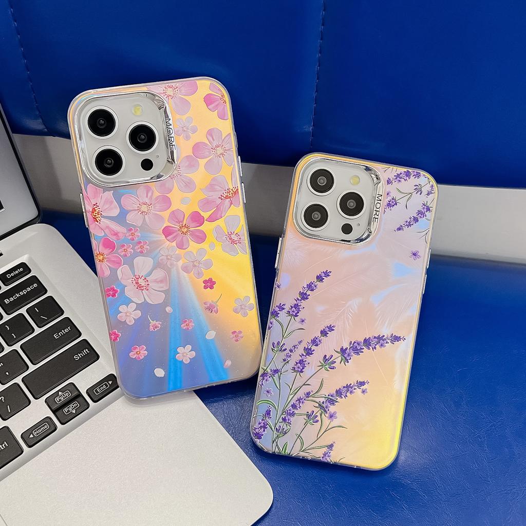 Electroplated laser flower suitable for iphone16E mobile phone case matte IMD Apple 15promax anti-drop 14