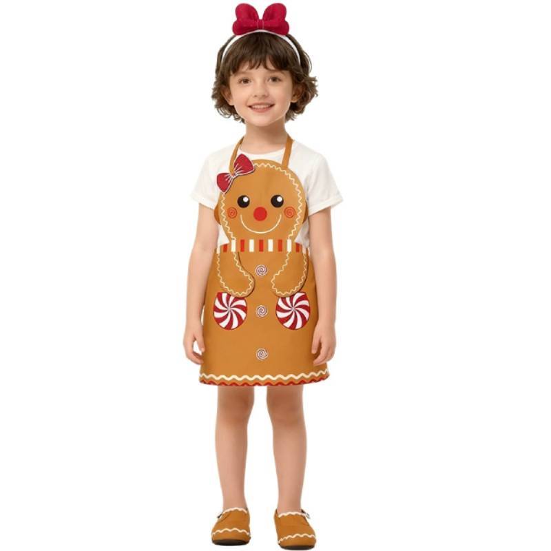 Christmas Gingerbread Cosplay Pajamas And Apron For Kids With Zipper Closure For Holiday Sleepwear