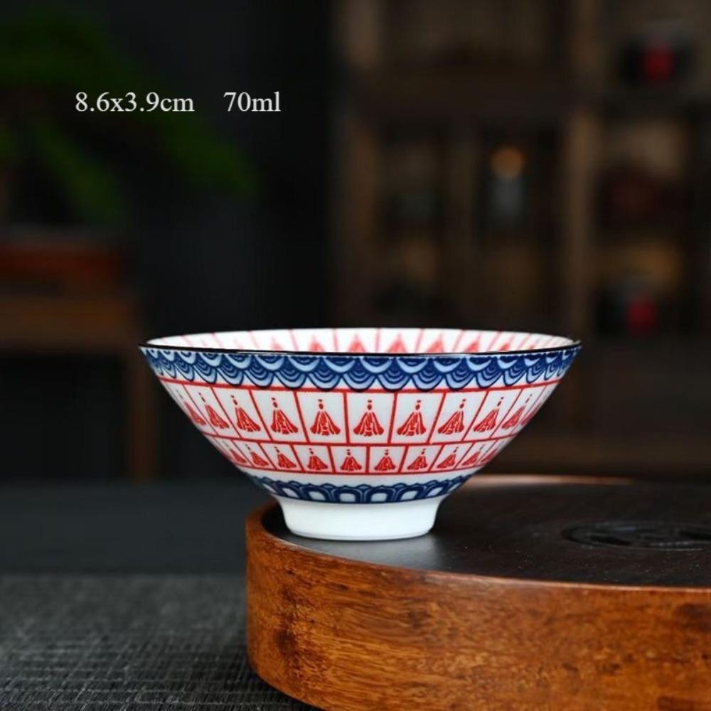 Modrobílý porcelánový čajový šálek - Kónický kalich Tisíce Buddhů, Dvojúčelová sada pro Gongfu čaj/Saké, Keramické mistrovské dílo z Jingdezhenu