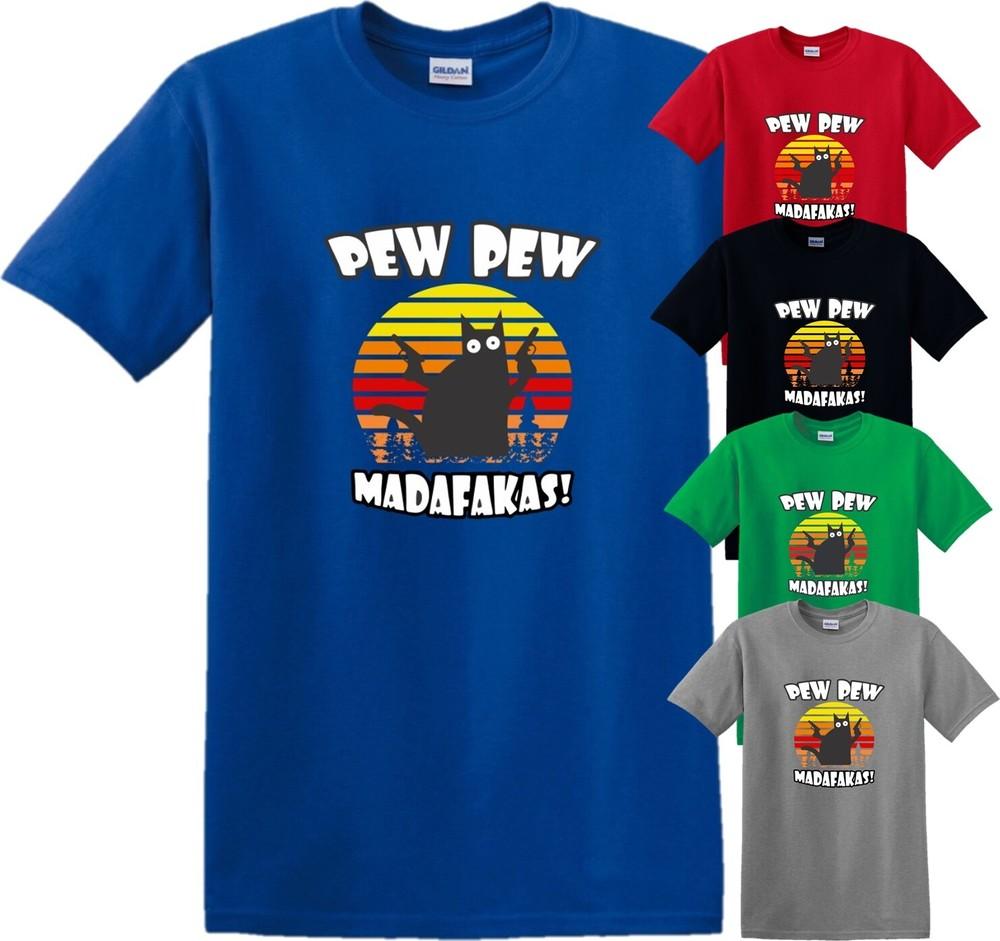 

Pew Pew Madafakas Cat T-Shirt Vintage Funny Retro Birthday Gift T Shirt Top Tee M