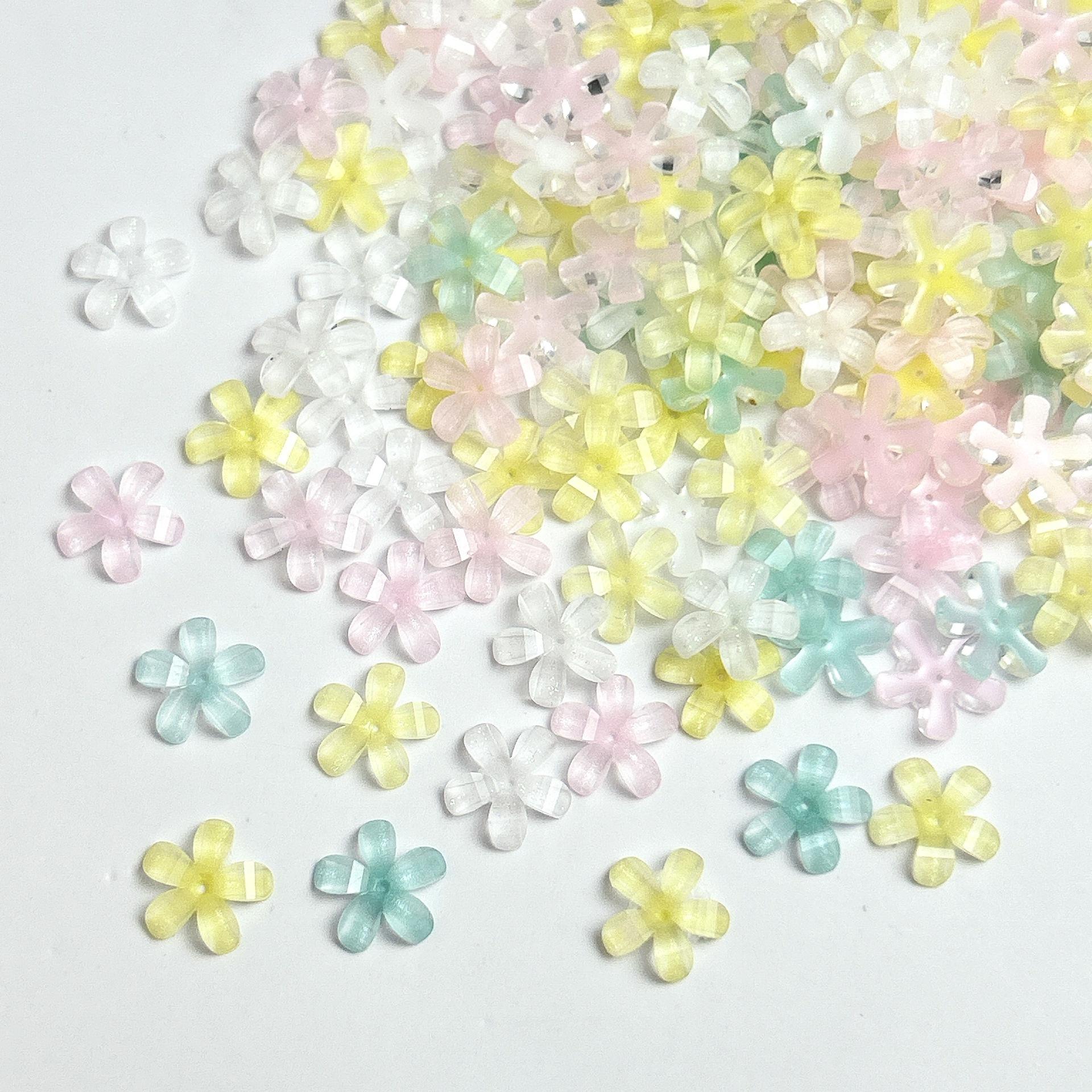 Summer New Flower Nail Art Rhinestones Ice Transparent Size 6mm 10mm Five-Petal Flower Resin Accessories Materials Mixed Large Size10mm