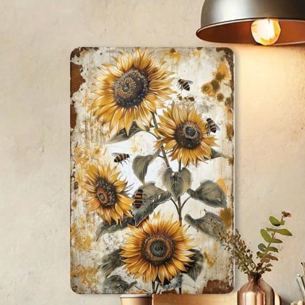 Vintage Sunflower Retro Metal Sign 8x12 Inch Wall Art Cafe Decor