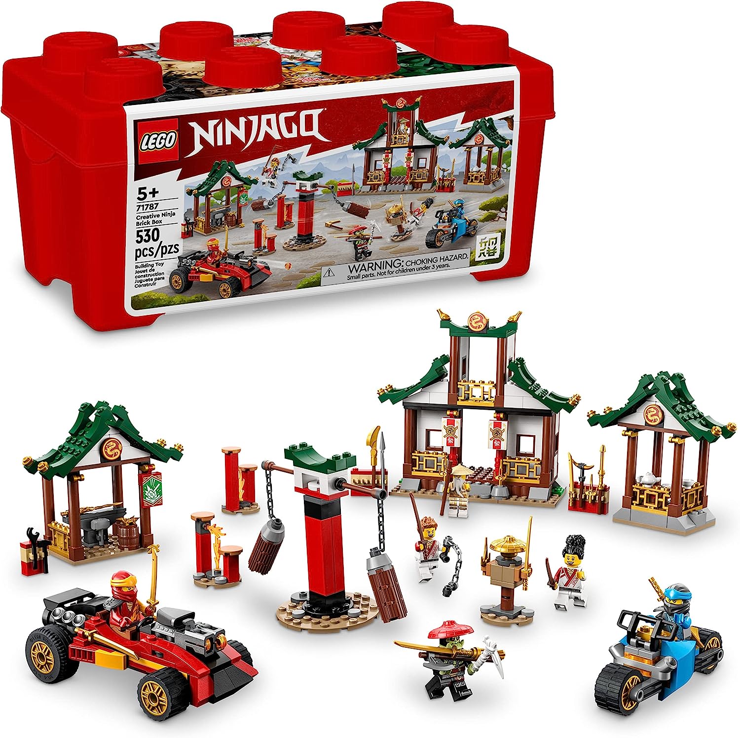 

LEGO NINJAGO Creative Ninja Brick Box 71787, хранилище игрушек, кубики для сборки додзё, автомобиль ниндзя, мотоцикл, 6 минифигурок и многое другое, игрушки для детей от 5 лет