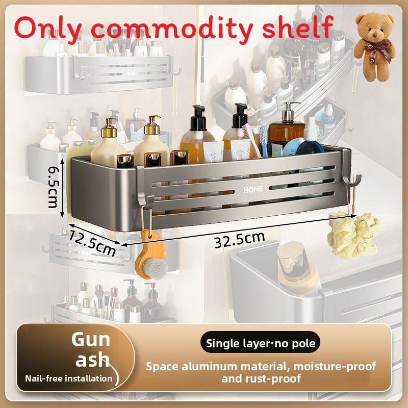 Aluminum Bathroom Storage Rack With Hooks For Shower And Toilet Organizer