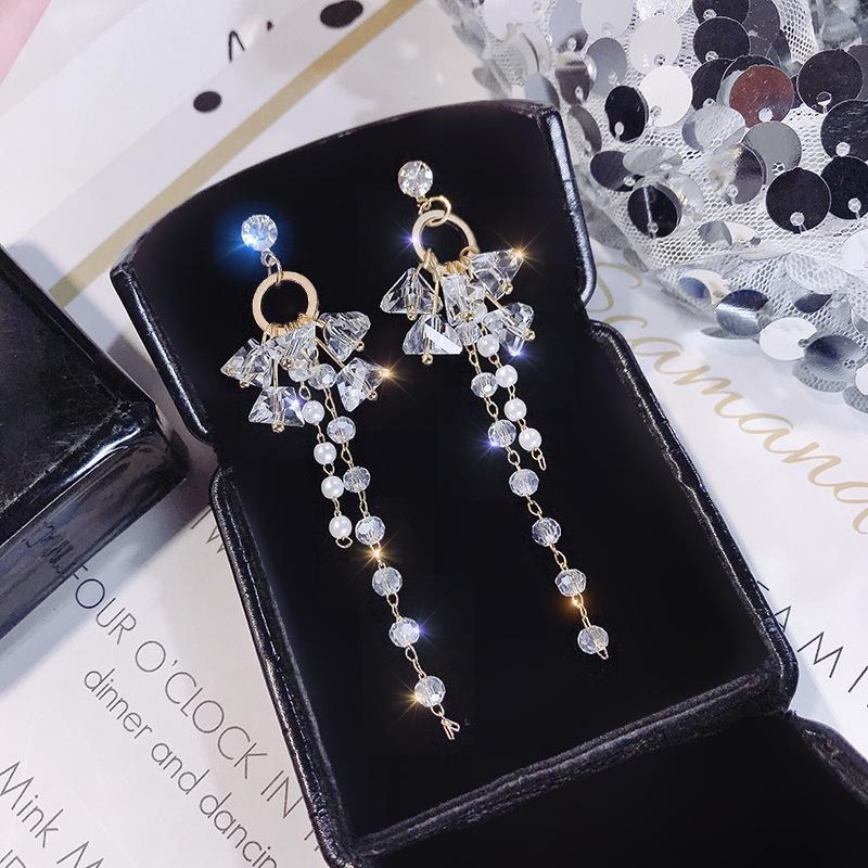 

Модные длинные серьги с кристаллами для женщин, золотые круглые мини-бусины, серьги-капли с кисточками, свадебные украшения для вечеринок