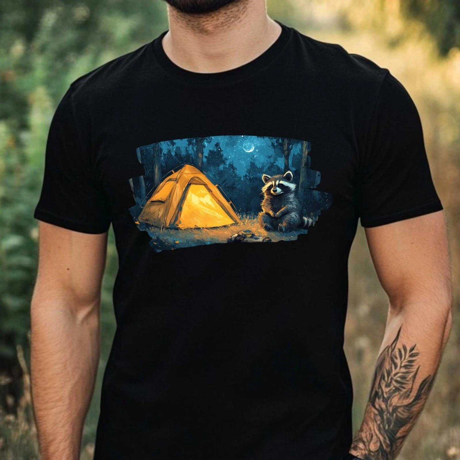 T-Shirt Herren Camping Waschbär Motiv Baumwolle Größe XS bis 5XL S