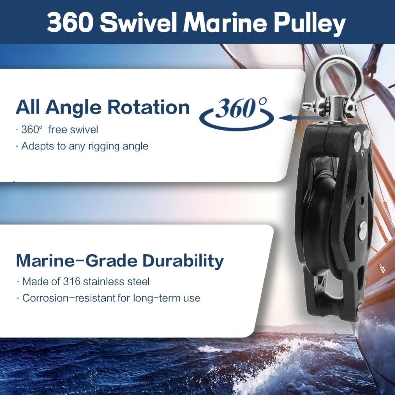 Kayak Pulley Block Heavy Duty Nylon Stainless Steel Marine Pulley Block Sheave for Ship Yacht Canoe
