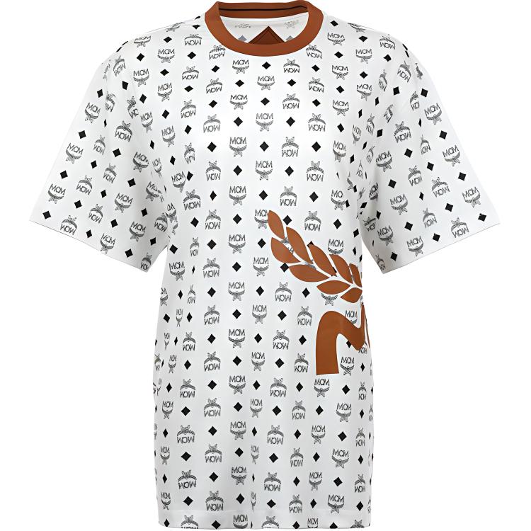 MCM SS24 Allover Logo Print Ronde Hals Korte Mouw T-shirt Unisex Tops Wit MHTESMM04WT L gray