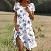 Short Sleeve Boho Dress For Women Casual Loose Fit Summer Sundress Floral Print Dress With Pockets