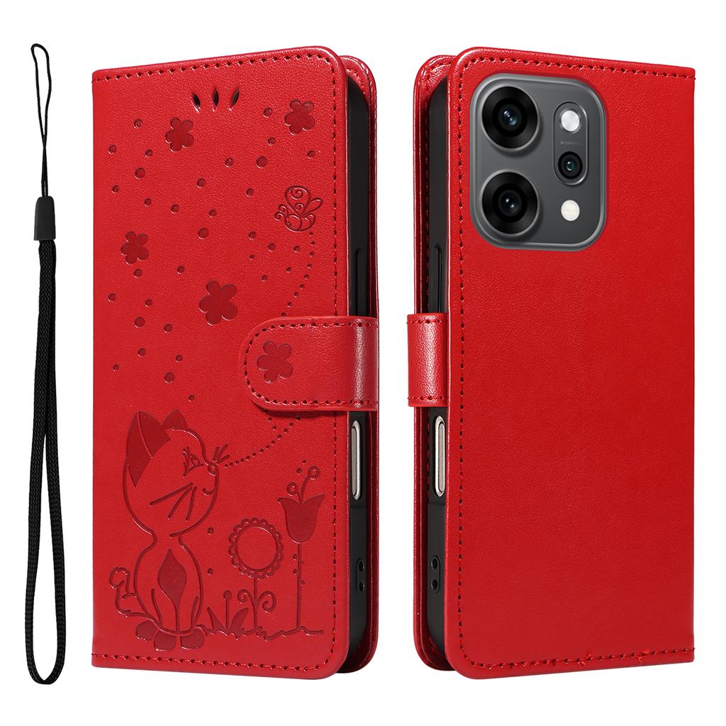 For Oppo Reno14 Pro 5G (China)/Oppo Reno14 Pro 5G (Global) Leather Wallet Case Cat Bee Pattern Phone Cover Stand