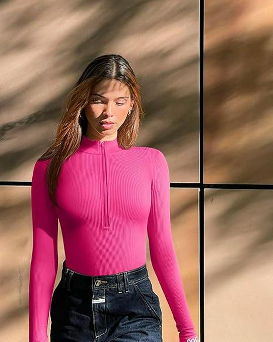 

«Бесшовный ребристый комбинезон для йоги с длинными рукавами и застежкой-молнией»