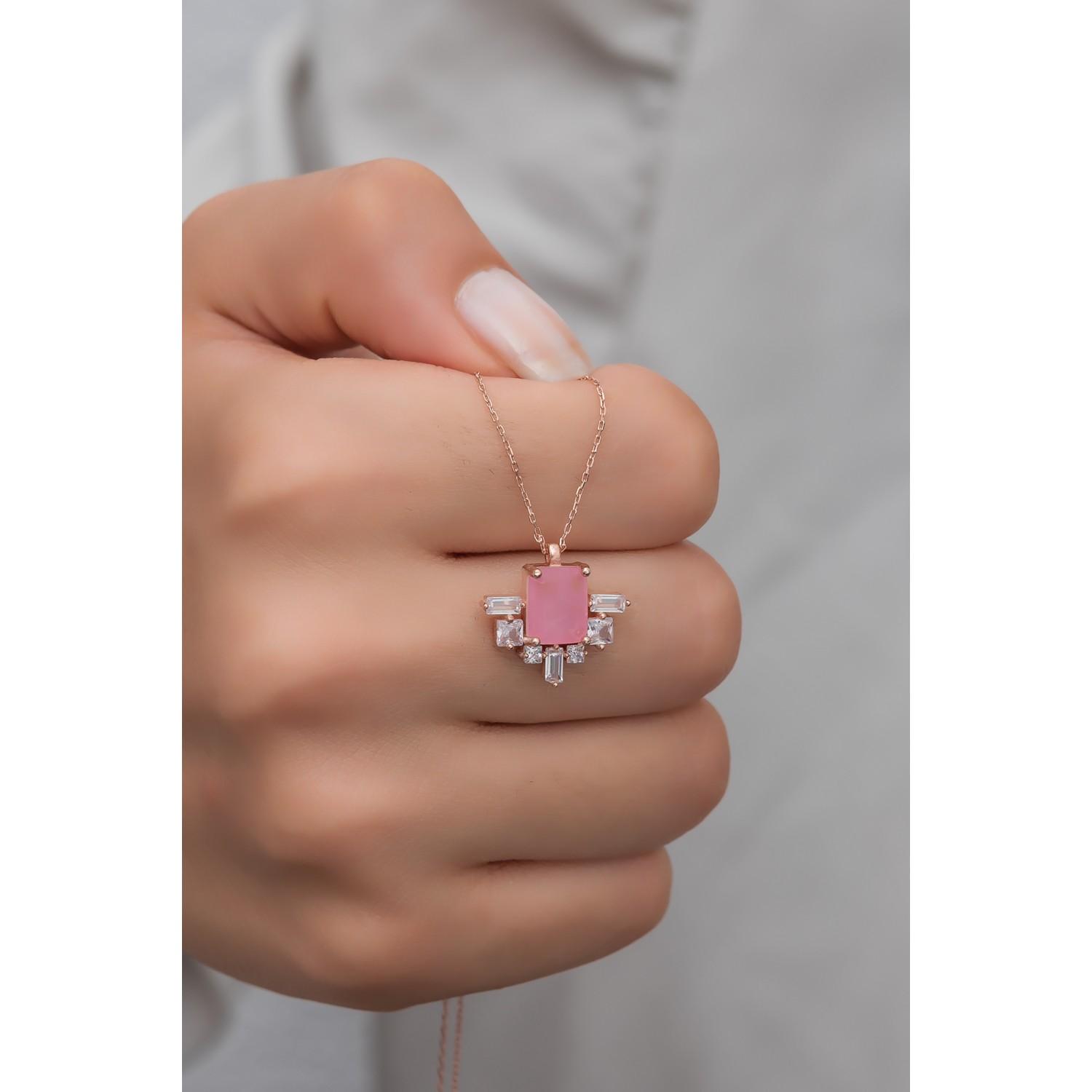 

Ожерелье из розового циркона из стерлингового серебра 925 пробы