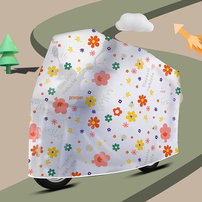 Transparent PEVA Rainproof Dust Cover for Cars & Motorcycles - Universal, Four Seasons, Cartoon Design, Dustproof & Sunscreen Protection.