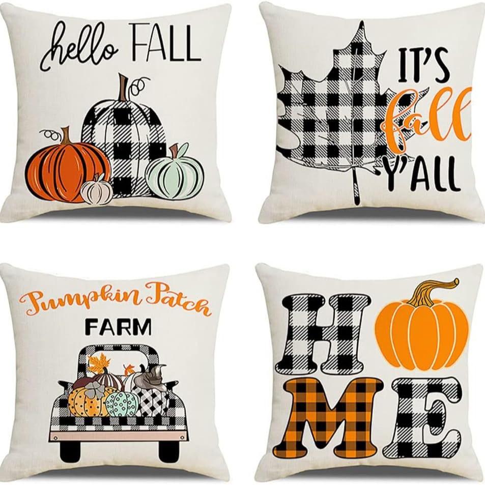 Nordic Fashion Square Linen Pillowcase Thanksgiving Design Autumn Harvest Cartoon Pumpkin Print Cushion Pillowcase