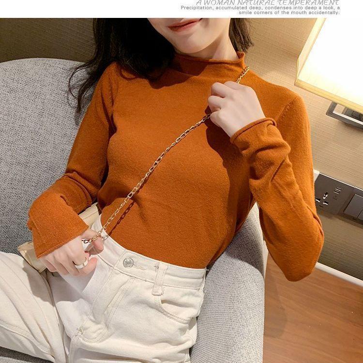Autumn and Winter Women's Half-high Neck Sweater Bottoming Shirt Long-sleeved Knit Sweater Pullover Inner Slim Top