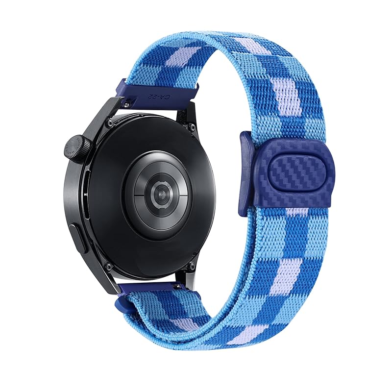 

[SQHYWJ] quick release band 20mm 22mm watch band nylon watch belt Elastic snap closure Smart watch replacement band (plaid blue) 20mm)