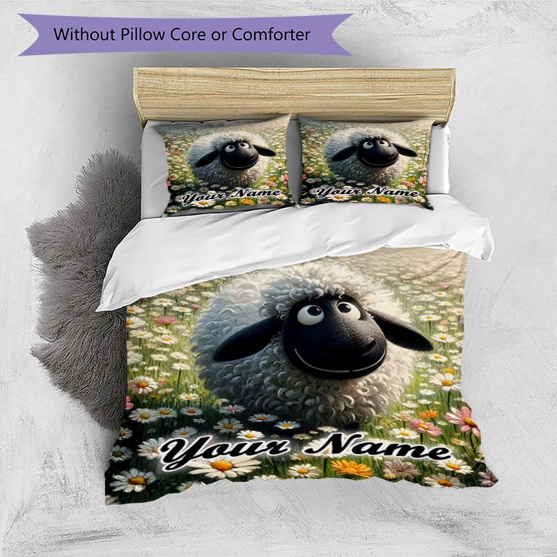 3PC Custom Name Sheep Flower Field Bedding Set Printed Bedding Set Duvet Cover Closure Includes 1 Duvet Cover & 252 Pillowcases for Bedroom