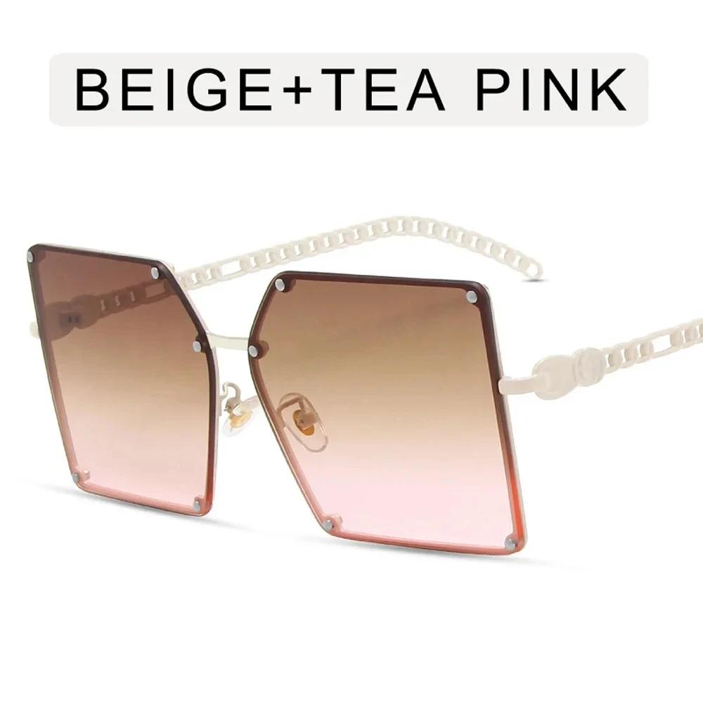 

New Fashion Oversize Gradient Sunglasses For Women Vintage Alloy Chain Frame Rivet Square Sun Glasses Female Elegant Shades As Picture