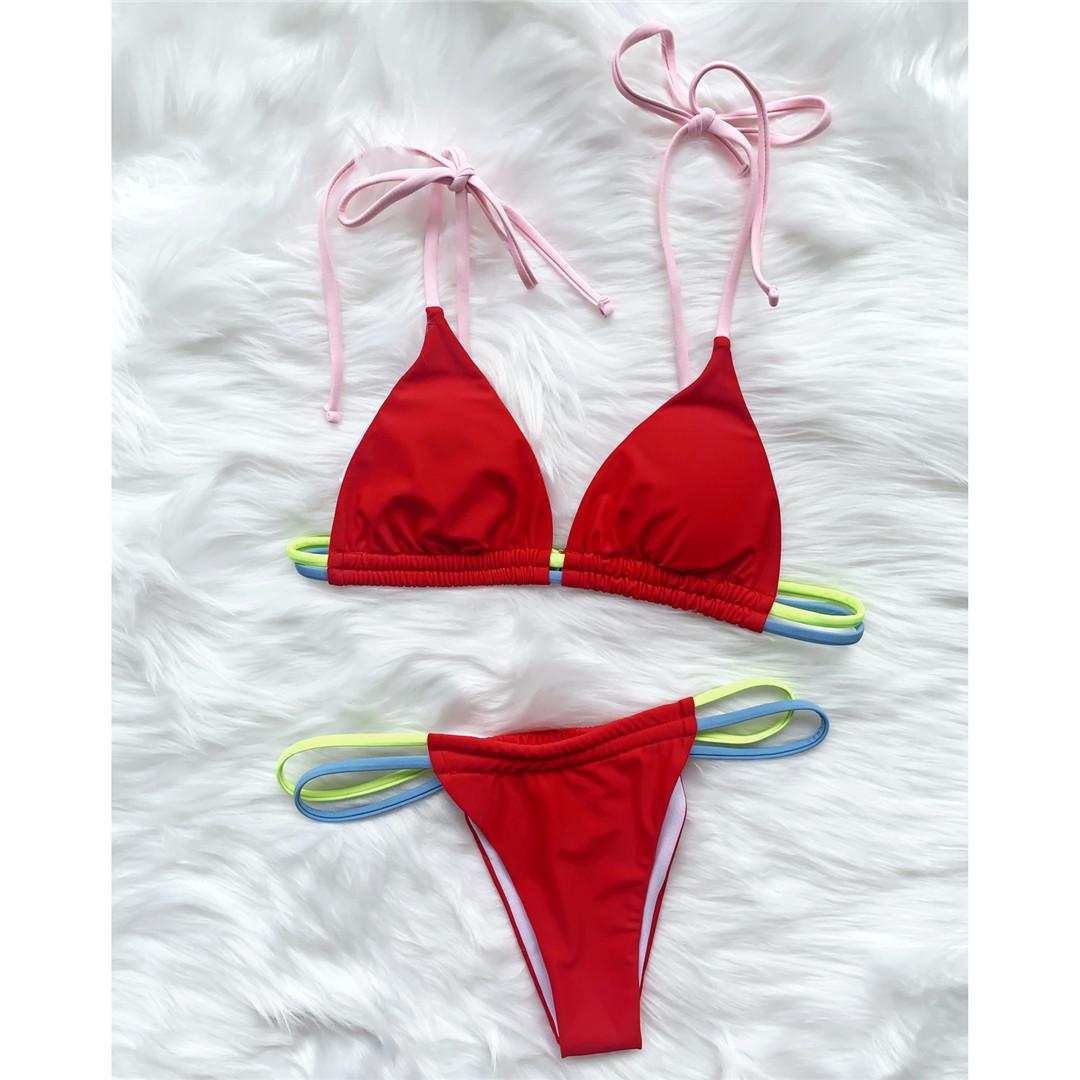 

Сексуальные микро стринги неоновые бикини женский купальник женский купальник из двух частей комплект бикини с высоким вырезом купальный костюм купальный костюм для плавания L красный