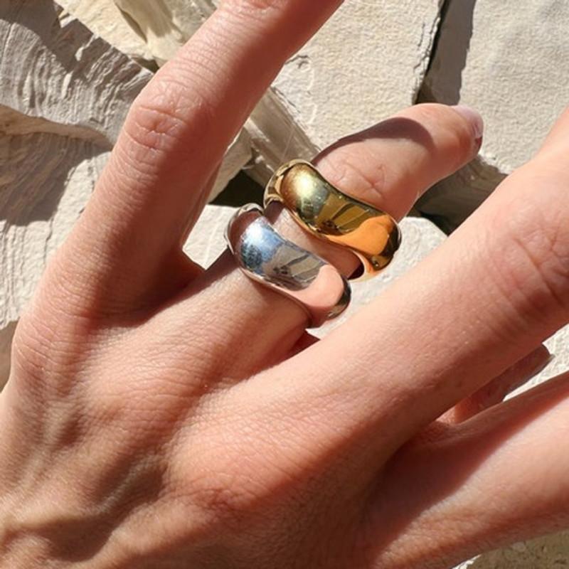 Personality Unique Wavy Copper Plated 18K Real Gold Ring Fashion Light Luxury Niche Design High-End Ring