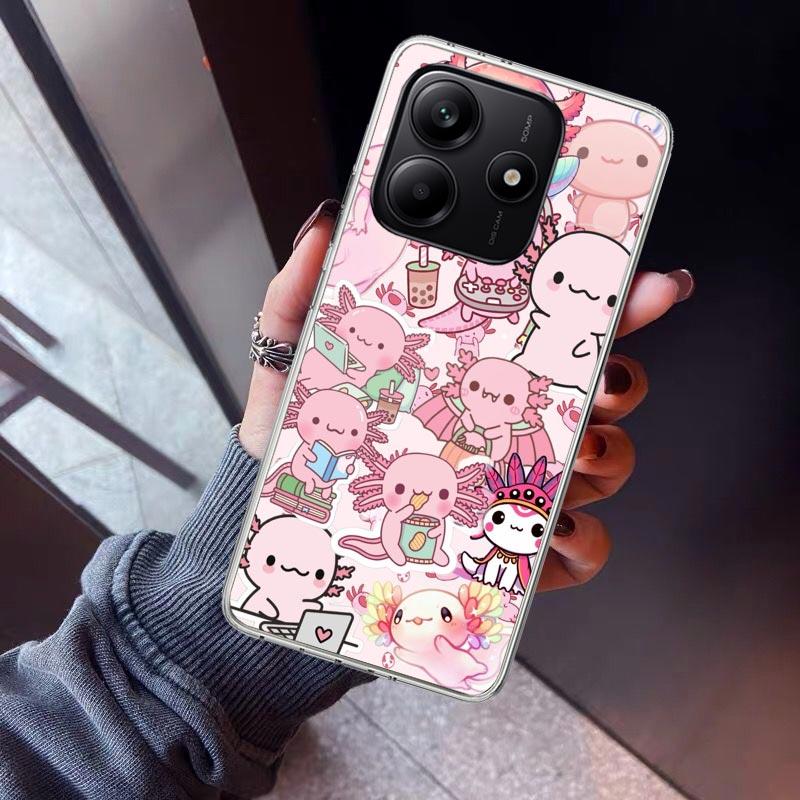 Cute Axolotl Kawaii Phone Case For Xiaomi Redmi Note 10 11 12 13 14 15 Pro Plus 11S 12S 14S 11T 11E 10S Soft TPU Back Cover Redm
