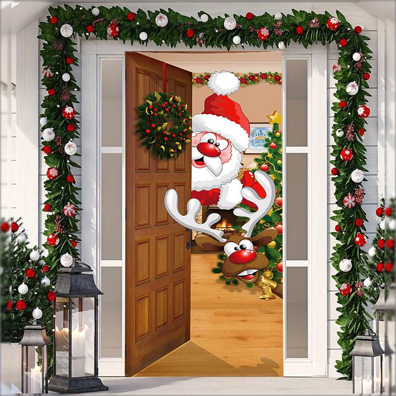 Stretch Fabric Christmas Door Tapestry - Santa Claus Gift Background for Holiday Parties