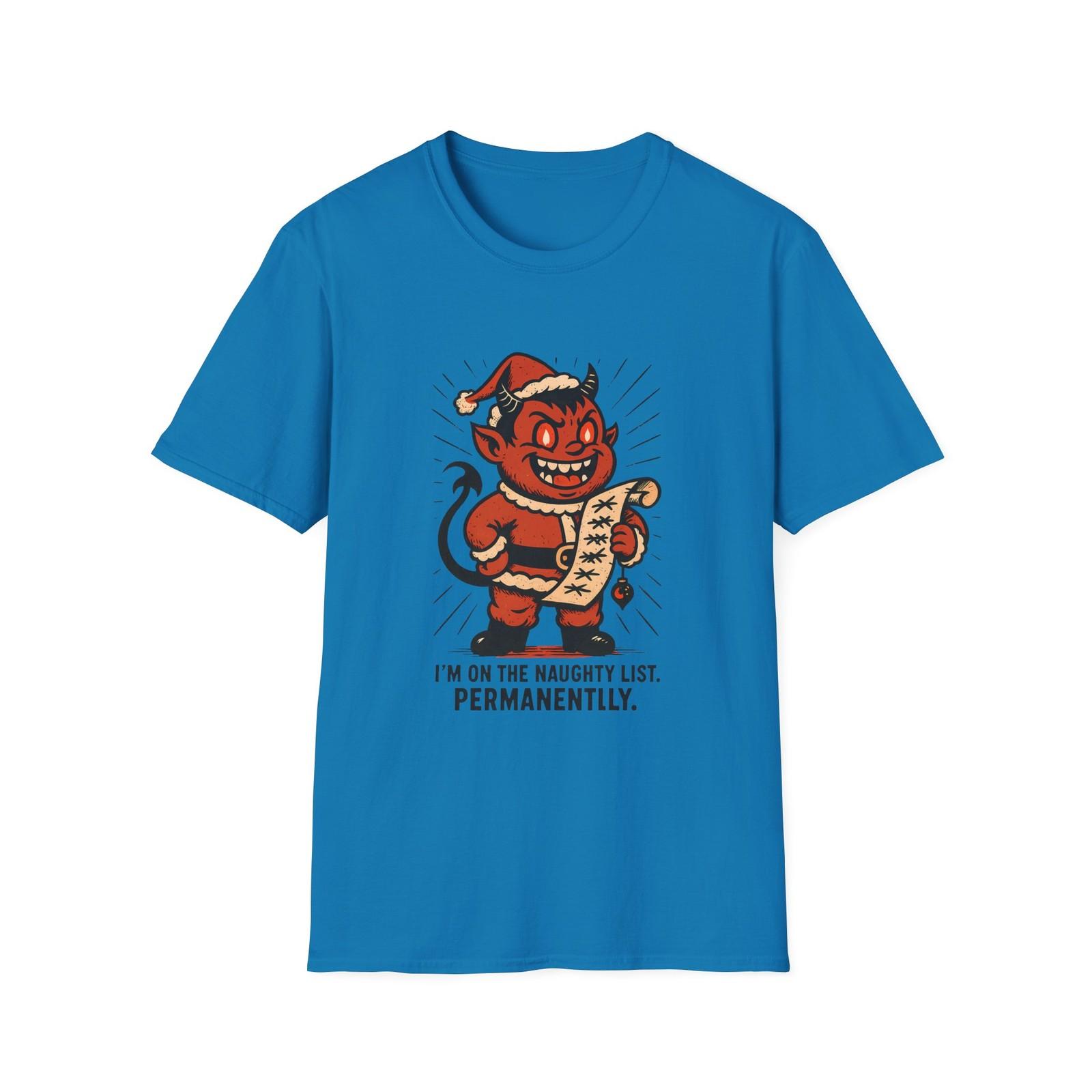 Unisex Softstyle T-Shirt Mens Womens Tees Top Devil Child Santa Suit Naughty List Funny Christmas 3XL