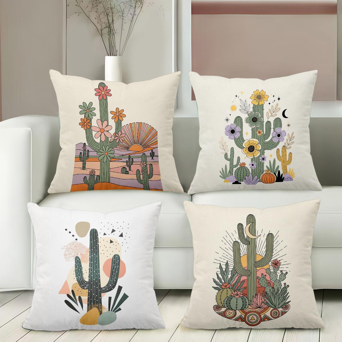 Panika Chen Unisex Cactus Floral Patterned Throw Pillow For Home Decor Polyester Pillowcase, Sofa Decorative Cushion Cov Headboard Pillow