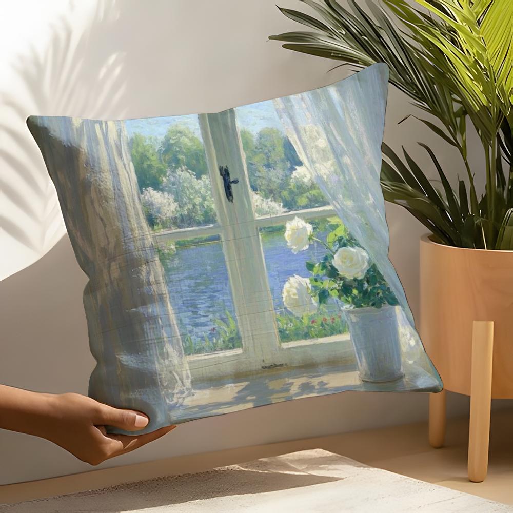 Beautiful Landscape Painting Style Linen Cushion Covers For Decorative Sofa Home Pillows Case Car Chair Pillows Cases