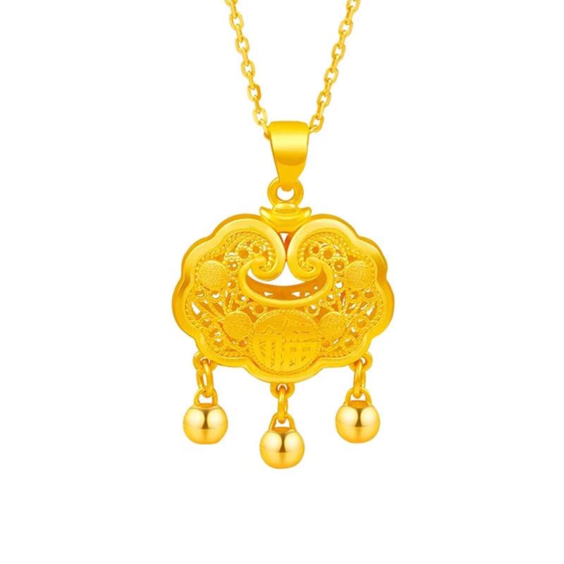 

Вьетнамское золотое ожерелье-замок долголетия для женщин - подарок на год Тигра