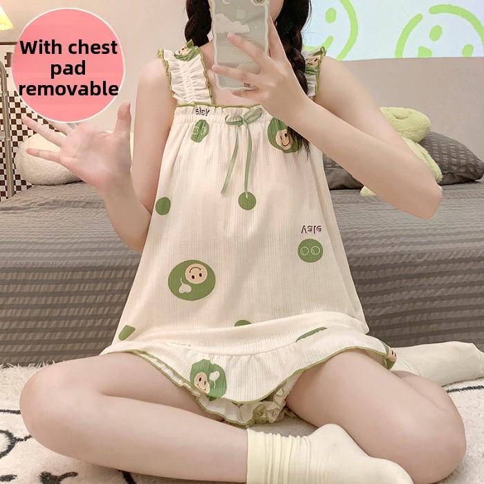 

Жіночий літній піжамний комплект - милий стиль з накладкою на груди, великі розміри до 106 кг, шорти та підтяжки M