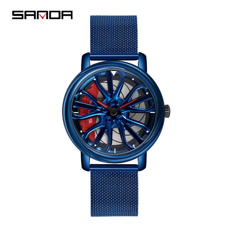 Sanda Men's Creative Rotating Quartz Wristwatch with Mesh Strap