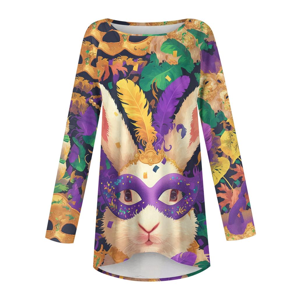 Damen Modisches Rundhals Raglan Langarm Karneval Bedrucktes Lässiges Pullover Oberteil