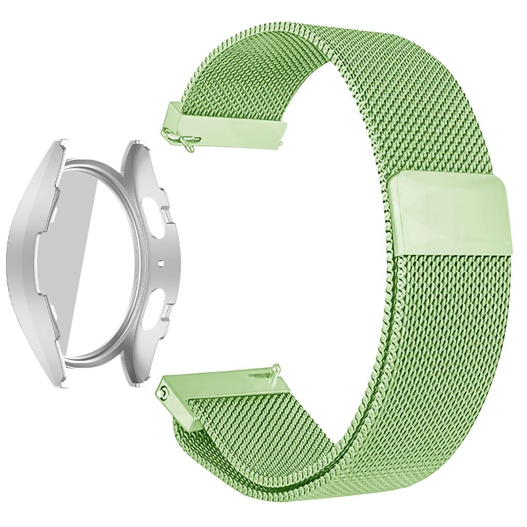 Coque PC + Bracelet Métal pour Samsung Galaxy Watch 7/6/5/4 44mm 40mm Bracelet Milanais Pare-chocs Protecteur en Verre Trempé Accessoires