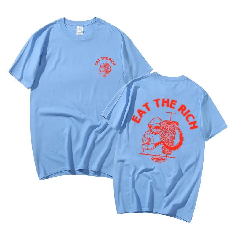 Eat The Rich Doner D%C3%B6ner Kebab Karl Marx Socialist Hasan Piker Double Sided Print T-shirts Men Women Casual Loose Tshirt