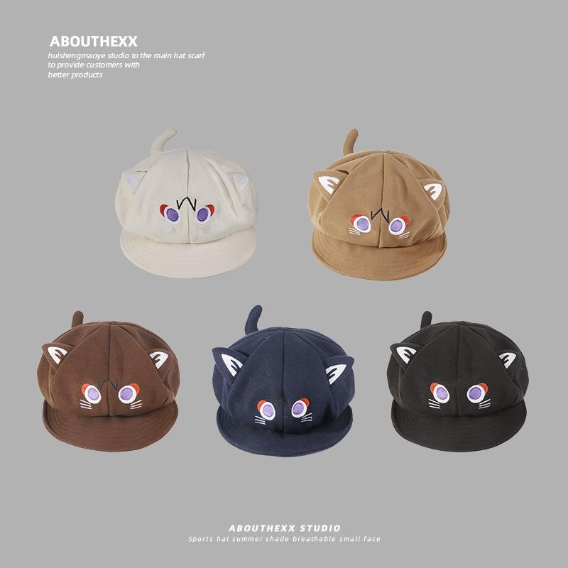 Autumn and Winter Hat Girl Fairy Tale Cat Three Dimensional Ear Cartoon Cute Sweet Girl Beret Two Dimensional Cos Octagonal Hat Man