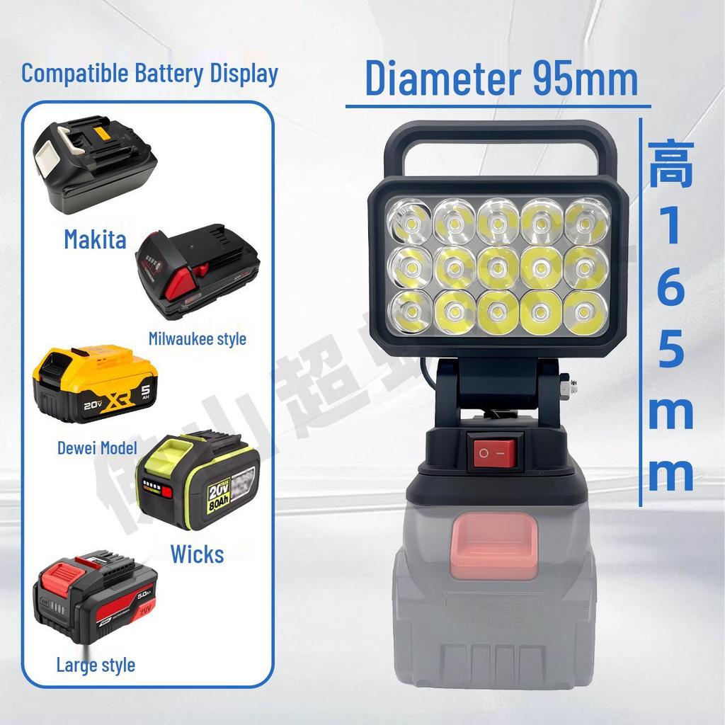 LED Dual-Use Work Light with USB, AC/DC, Compatible with DeWalt & Milwaukee Lithium Batteries