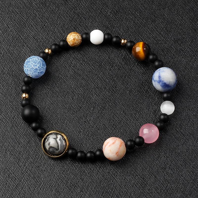 Universe Galaxy Eight Planets Bracelets Solar System Guardian Star Natural Stone Beads Bangles for Women Jewelry Drop Shipping