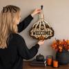 Decorative Wooden Hanging Craft Skeleton Hand Door Welcome Sign, Halloween Pumpkin Bat Pattern Decor, Creepy Skull Theme Signage Wall Plaque,