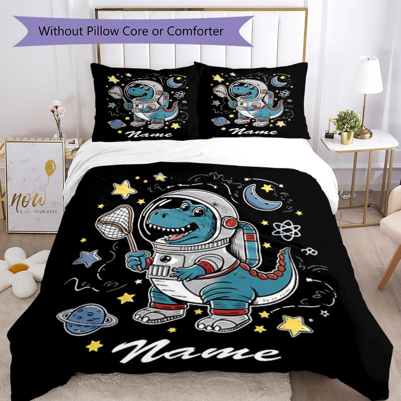 3pcs Custom Name Dinosaur Bedding Set Duvet Cover Closure Includes 1 Duvet Cover & 2 Pillowcases, Soft and Comfortable for All Seasons.
